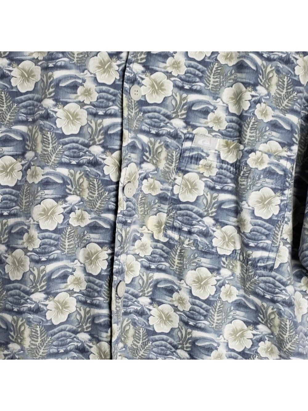 Quiksilver Vtg Floral Hawaiian Button-Up Shirt Mens Blue/Whit Medium - Picture 6 of 11